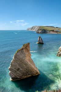 Превью обои скалы, море, лодки, пейзаж, небо