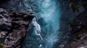Превью обои скалы, море, пена, вид сверху, камни
