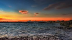 Превью обои скалы, море, побережье, здание, закат
