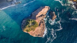 Превью обои скалы, море, вид сверху, вода, волны