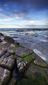 Превью обои скалы, море, вода, горизонт, небо