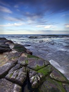 Превью обои скалы, море, вода, горизонт, небо