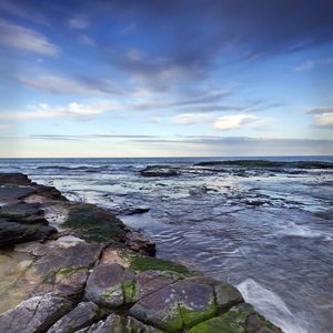 Превью обои скалы, море, вода, горизонт, небо