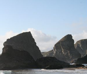 Превью обои скалы, море, вода, волны, камни