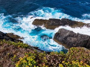 Превью обои скалы, море, волны, пена, природа