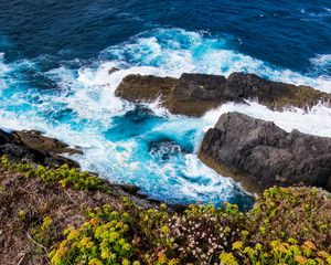 Превью обои скалы, море, волны, пена, природа