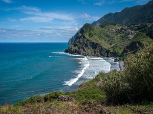 Превью обои скалы, море, волны, пена, берег, пейзаж