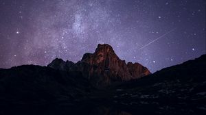 Превью обои скалы, ночь, озеро, звезды