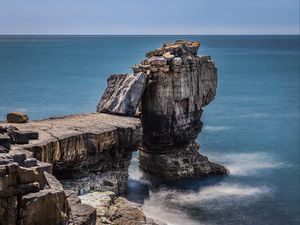 Превью обои скалы, обрыв, море, пейзаж, горизонт