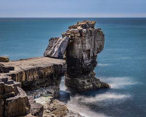 Превью обои скалы, обрыв, море, пейзаж, горизонт