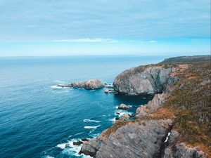 Превью обои скалы, обрыв, прибой, море, пена