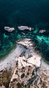 Превью обои скалы, остров, вид сверху, море, камни
