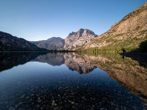 Превью обои скалы, озеро, отражение, природа