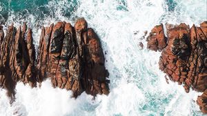 Превью обои скалы, пена, море, вода, камни