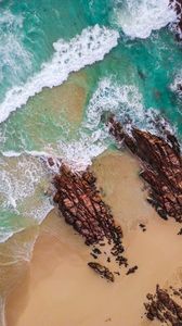 Превью обои скалы, побережье, море, вид сверху