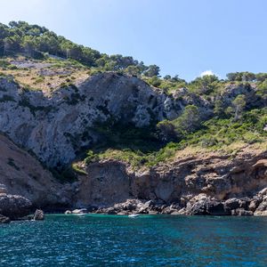 Превью обои скалы, побережье, море, деревья