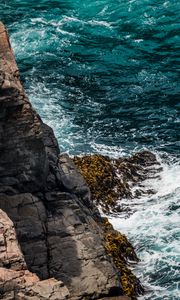 Превью обои скалы, прибой, море, водоросли, пена