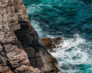 Превью обои скалы, прибой, море, водоросли, пена