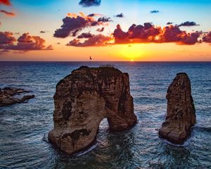 Превью обои скалы рауше, бейрут, ливан, море, закат