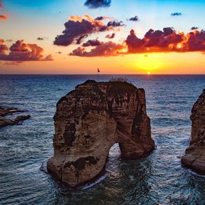 Превью обои скалы рауше, бейрут, ливан, море, закат