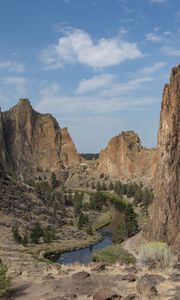 Превью обои скалы, река, деревья, пейзаж