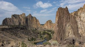 Превью обои скалы, река, деревья, пейзаж