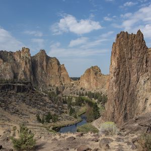 Превью обои скалы, река, деревья, пейзаж