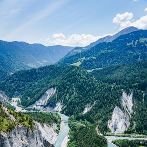 Превью обои скалы, река, дорога, деревья, пейзаж