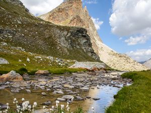 Превью обои скалы, река, камни, трава