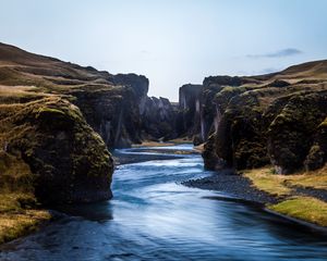 Превью обои скалы, река, пейзаж, природа