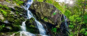 Превью обои скалы, ручей, водопад, лес