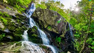 Превью обои скалы, ручей, водопад, лес