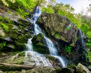 Превью обои скалы, ручей, водопад, лес