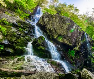 Превью обои скалы, ручей, водопад, лес