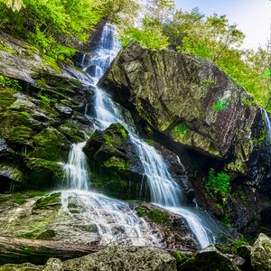 Превью обои скалы, ручей, водопад, лес