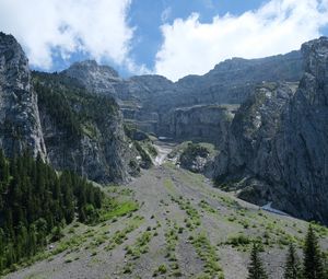 Превью обои скалы, склон, долина, трава