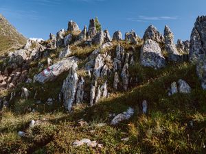 Превью обои скалы, склон, трава, природа, гора