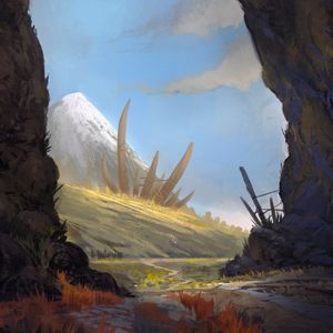 Превью обои скалы, тропинка, арт