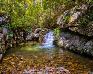 Превью обои скалы, вода, река, природа, пейзаж