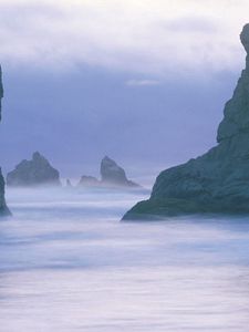 Превью обои скалы, вода, туман, тайна