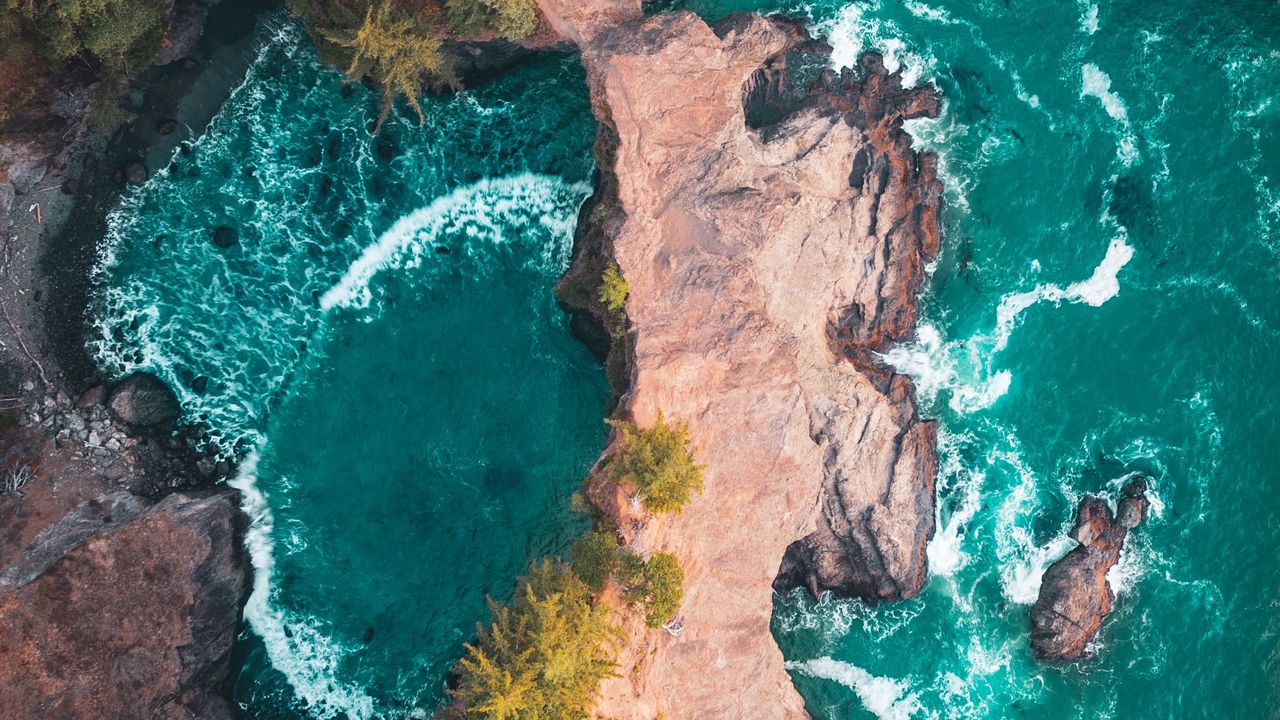 Обои скалы, вода, вид сверху, море, лагуна