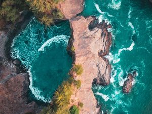Превью обои скалы, вода, вид сверху, море, лагуна