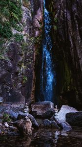 Превью обои скалы, водопад, баланс, вода