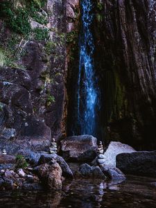 Превью обои скалы, водопад, баланс, вода