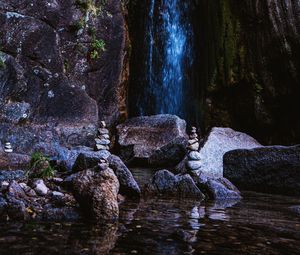 Превью обои скалы, водопад, баланс, вода