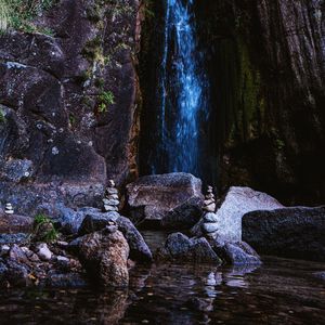 Превью обои скалы, водопад, баланс, вода