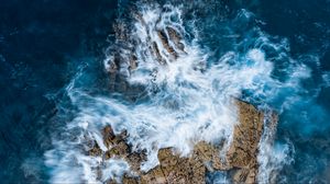 Превью обои скалы, волны, вид сверху, море, вода
