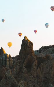 Превью обои скалы, воздушные шары, каменный, небо