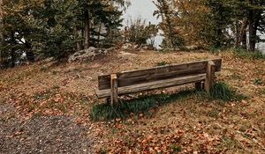 Превью обои скамейка, лавка, деревья, природа, осень