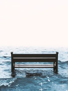 Превью обои скамейка, море, прибой